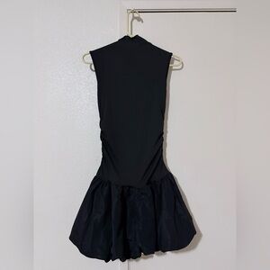 Black Short Sleeve Tight Mini Bubble Skirt Body Con Dress XS